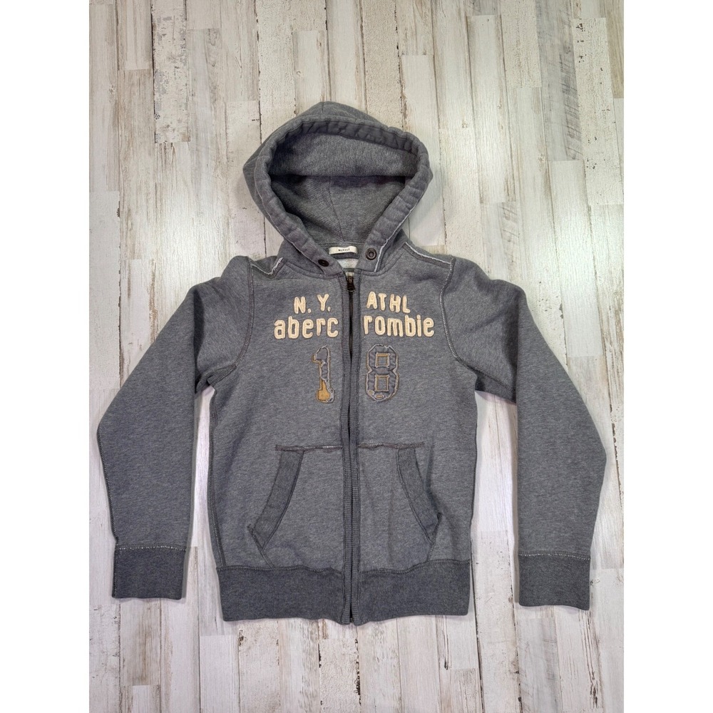 Vintage Abercrombie Hoodie Mens Medium Gray NY Athletic Muscle Y2K Distressed